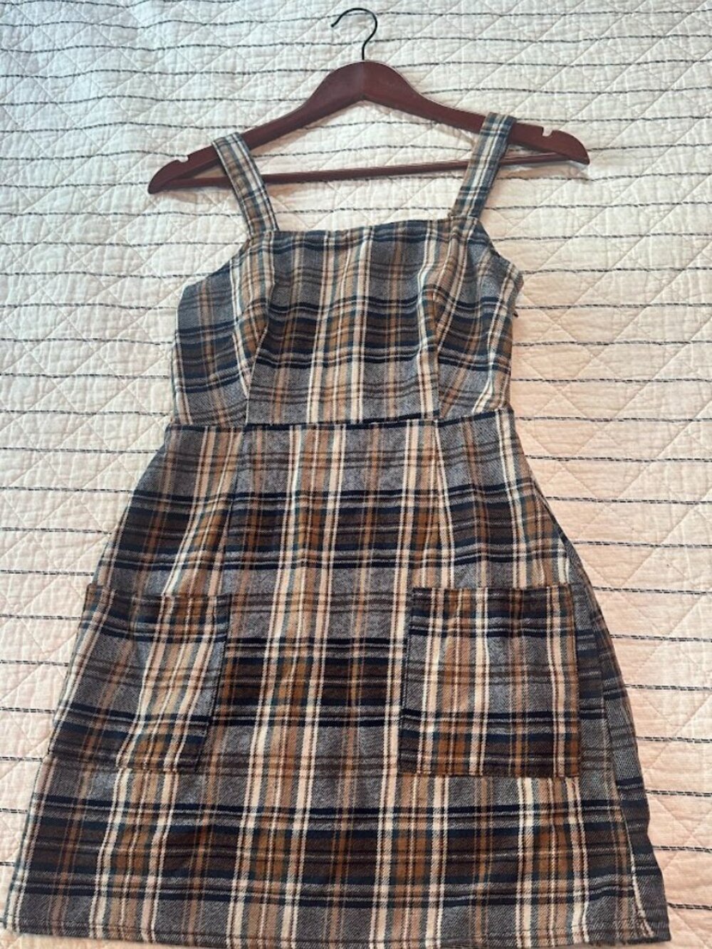 Vintage Y2K American Eagle Plaid Flannel Pinafore Jumper Dress - XS